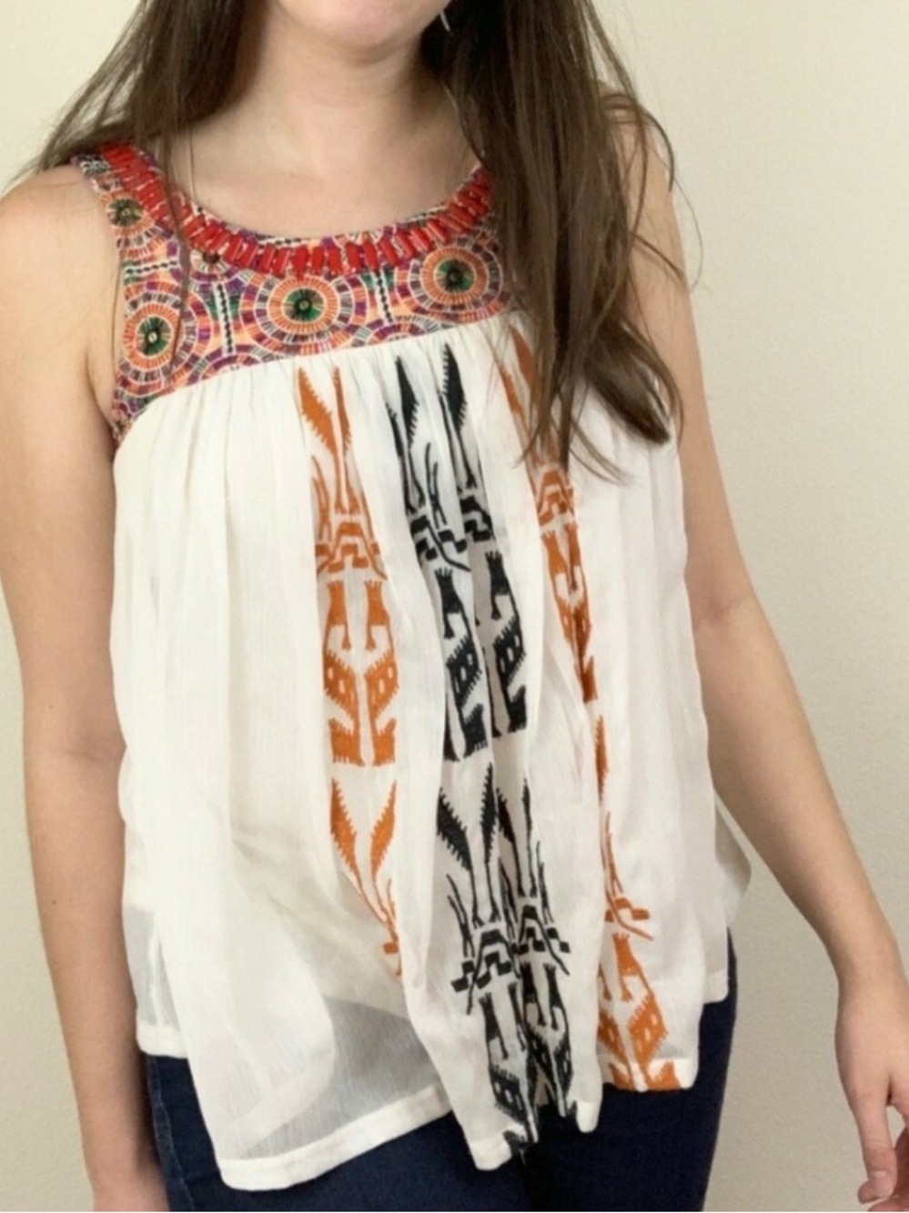 Anthropologie Akemi + Kin Siargao embroidered Bohemian top lined Size Small